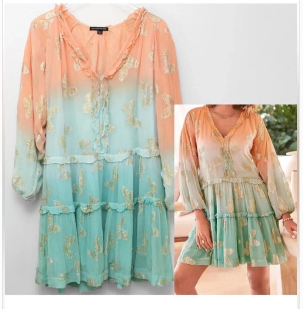 Boston Proper Ombre Butterfly Fairycore Boho Beachy Metallic Mini Dress Medium